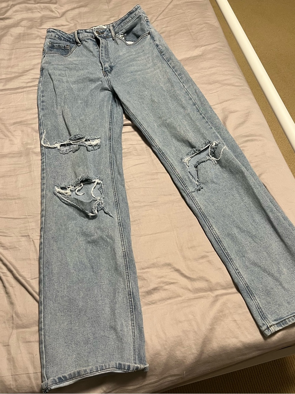 Light Wash Distressed Wide-Leg Women’s Jeans